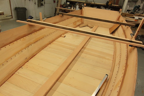 IMG_8232 - Port Hadlock WA - Northwest School of Wooden Boatbuilding - Skiff Construction - Westrem Shop - Jesse Long section - NDG Beachcomber skiff - off molds today, planking rivets set