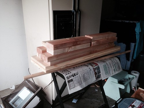 Lumber and boards for a folding workbench