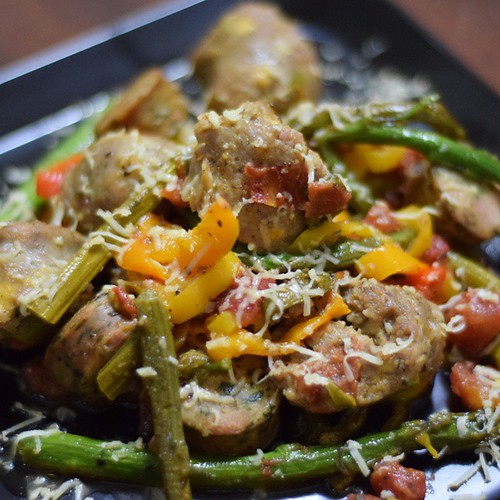 Finished sausage, peppers and asparagus. Had some rotel, garlic, and Italian seasoning along with it. All in one pan cooked in olive oil.  #lazylowcarb #lowcarb #diet #keto #ketosis #food #nomnom #cooking #eatclean #healthy #eating #cheese #sausage #atkin