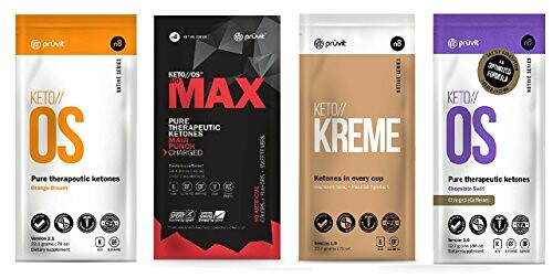 Pruvit KETO//OS Ketones Drink Mix Charged Sample Pack Bundle – 1 Orange Dream, 1 Max, 1 Kreme, and 1 Chocolate Swirl (4 Packet Singles Bundle) Gluten Free