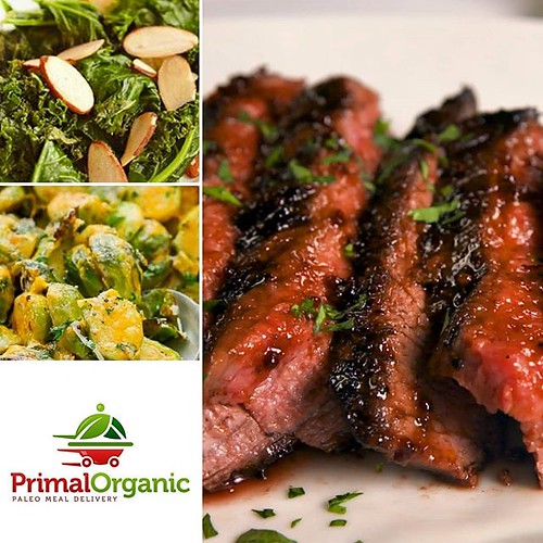 Steak with Cheesy Brussels Sprouts & Wilted Greens @primalorganic #Primalorganic is Miami’s top healthy meal plan and low-carb diet delivery service. We Shop, Plan, Cook, and Deliver meal plans so you can eat healthy conveniently. Each meal plan is made f