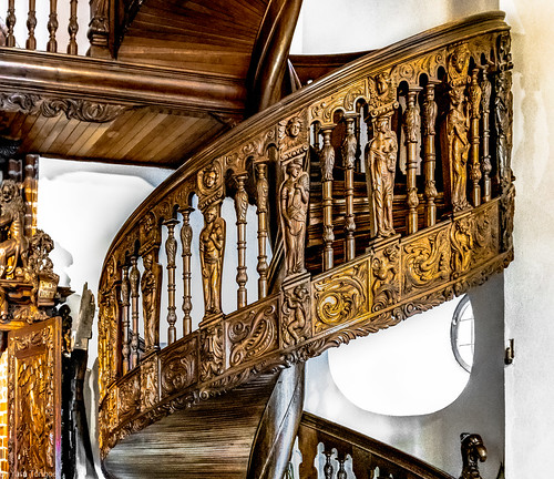 Details of the woodwork on the stairway in the Gdańsk Main Town Hall on the Royal Route, Gdańsk, Poland.   788-Edit