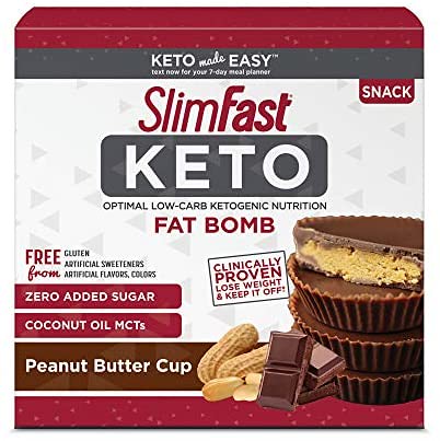 SlimFast Keto Fat Bomb Snacks, Peanut Butter Cup, 17 Grams, 14 Count Box, 8.4 Ounce