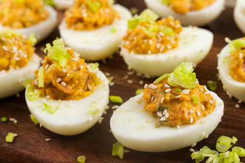 6 Keto Bacon and Kimchi Deviled Eggs