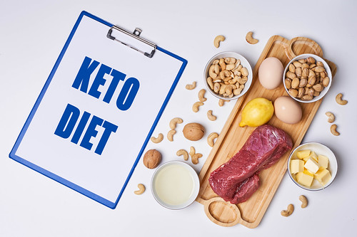 Keto diet food ingredients on white