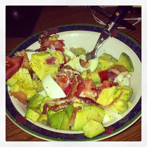 Day 2 of Keto diet. Lunch: Avocado+Tomato+2 Hard Boiled Eggs+2 Bacon Strips. #delish