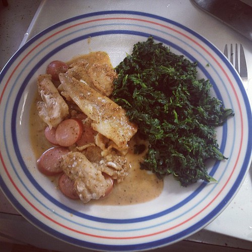 Old bay spice and creamed fish with spinach #keto #lowcarb #fish #spinach #diet