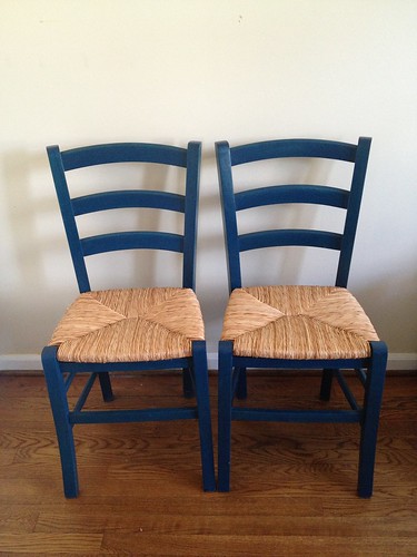 SOLD Blue wooden chairs, $10 each