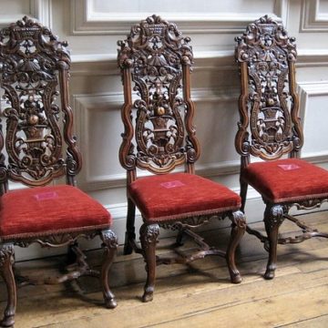 Carved wooden dining chairs, Dyrham Park, Gloucestershire