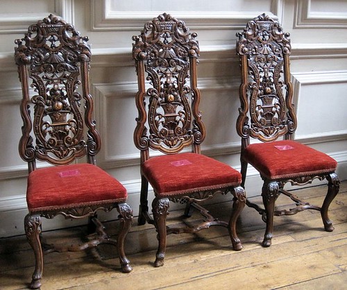 Carved wooden dining chairs, Dyrham Park, Gloucestershire