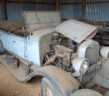 Karoonda. Pioneer Park with railway and Mallee farming structures and items. 1929 Chevrolet car.