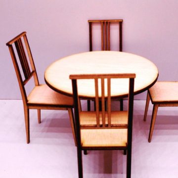 #mini #modern #midcentury round #wooden table with 4 chairs. Available at www.amatheria.net. #dollhouseminiatures #dollhouse #miniature #handmade #craft #homedecor #furniture