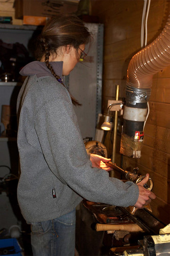 Gwenn at the lathe