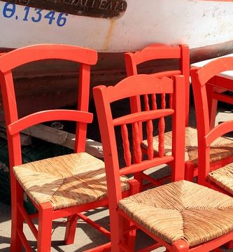 Chairs and fishing boat