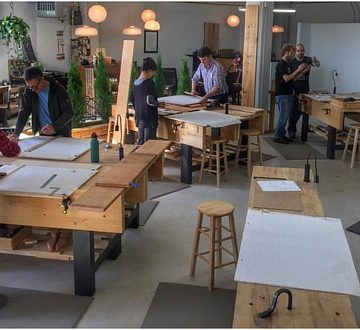 Drawing day at the Unplugged Woodshop. The students are making full scale drawings of their cabinets. Lots of great ideas-; ) #theunpluggedwoodshop #uwartisanprogram #woodworkingschool #learnwoodworking #handtoolsonly #nopowernoproblem #madebyhand #desige