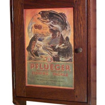 Oak Cabinet w/ vintage tin ad