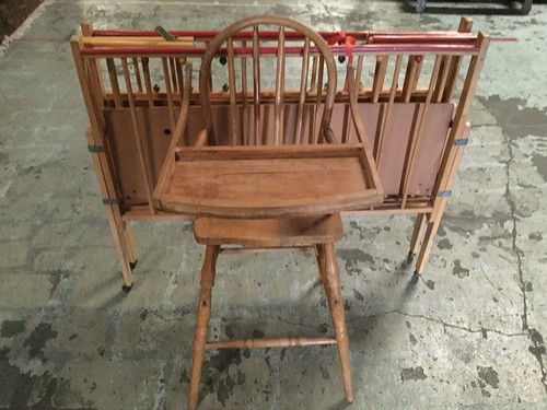 Vintage wood baby bed & high chair