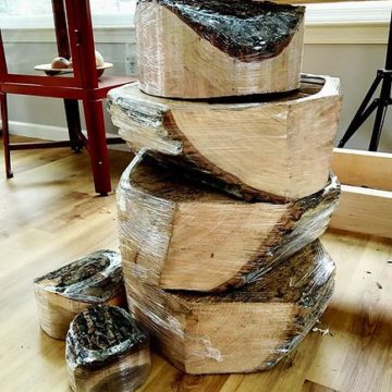 This week’s queue: three large ash with a cherry on top, garnished with a little walnut and apple. (Shrink-wrapped to prevent cracking until I get to them...) #handmade #bowl #woodturning #woodcraft #maker #artisan #woodworking #lathe #craftsman #makersmo