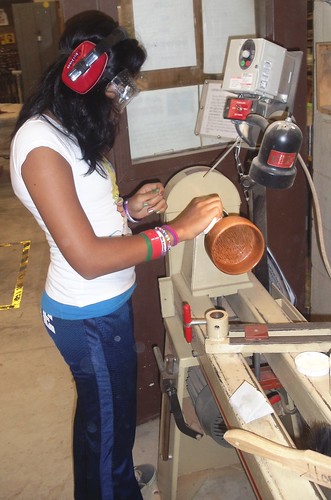 M.B. finishing a Wooden Bowl from Coconut Palm