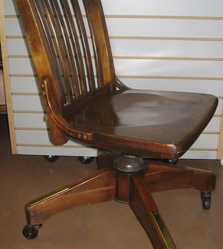 SOLD: vintage wooden office chair, brass trim