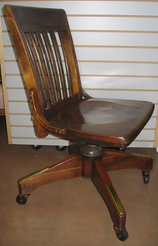 SOLD: vintage wooden office chair, brass trim