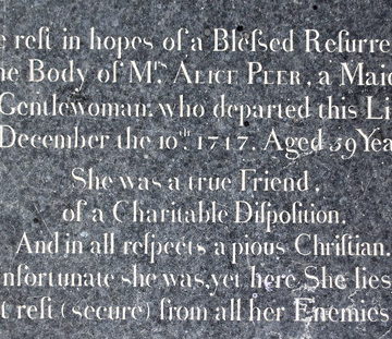 Unfortunate she was, yet here she lies, at rest (secure) from all her enemies (1717)