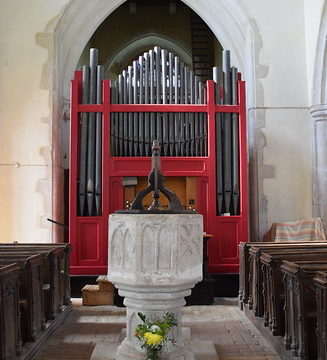 font, organ, tower arch