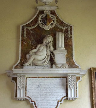 grieving cherub with upturned torch against broken pillar (i.m. Sarah Norris, 1787)