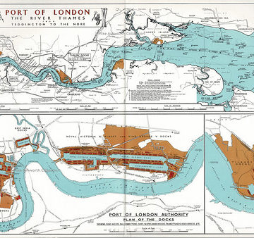 The Port of London - plan of the River Thames from Teddington to The Nore, c1960 - eastern section