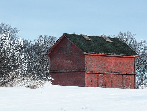 Red shed winter scene