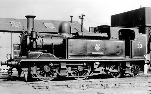 British Railways (SR) – ‘O2 Class’ 0-4-4T No 30 (W30 Shorwell) on shed at 71E Newport, IOW in 1957