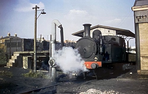 British Railways (SR) – ‘O2 Class’ 0-4-4T ‘W16 Ventnor’ preparing to leave 70H Ryde St John’s Road shed c1960