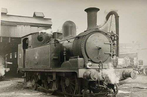 British Railways (SR) – ‘O2 Class’ 0-4-4T ‘W28 Ashey’ being watered on 71F Ryde St John’s Road Shed c1960.