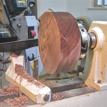 At the woodshop of Jerry Harris • Block of walnut ready to lathe