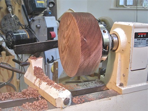 At the woodshop of Jerry Harris • Block of walnut ready to lathe