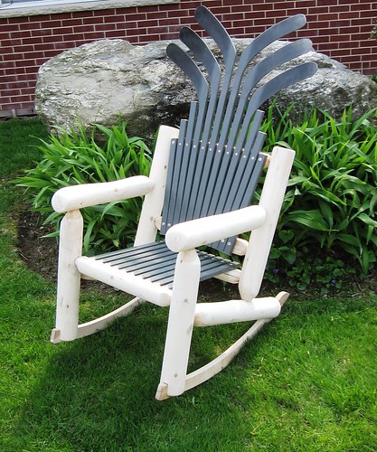 Black Hockey Stick Log Rocker with Hockey Stick Seat