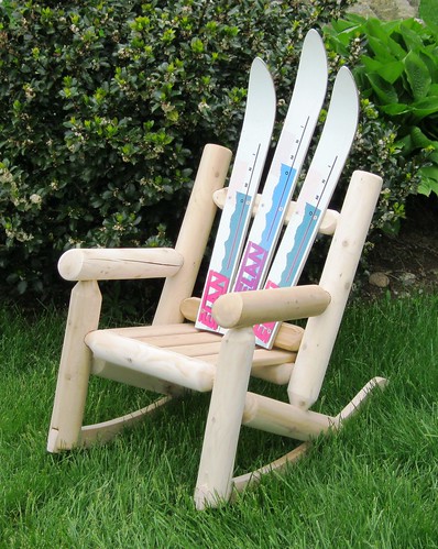 Childrens Girls Snow Ski Log Rocker with Wooden Seat