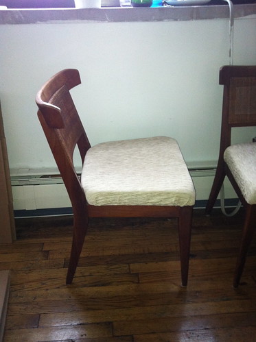 vintage wooden chairs with woven backs, reupholstered