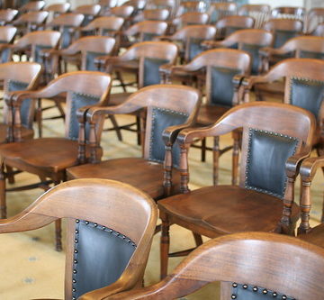 Old Capitol Building in Iowa City at the University of Iowa – wooden chairs in the old Senate Chamber no. 2332