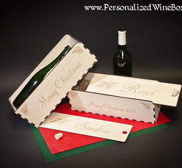 Personalized Christmas Wine Gifts - wooden display boxes