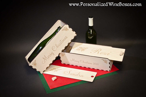 Personalized Christmas Wine Gifts - wooden display boxes