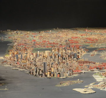 Queens Museum of Art | The Panorama of the City of New York | long, tight view up Manhattan, including the twin towers of the World Trade Center, the Empire State Building, the Brooklyn, Manhattan, & George Washington Bridges; Statue of Liberty