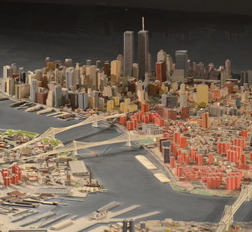 Queens Museum of Art | The Panorama of the City of New York | lower Manhattan, including the twin towers of the World Trade Center, the Manhattan & Brooklyn Bridges, etc