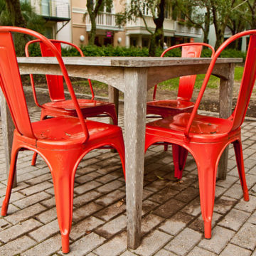 Wooden Table, Red Chairs