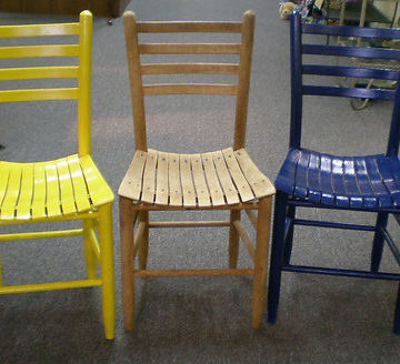 Chairs before and after for Gallery 35 display.  I will paint the middle one a combination of yellow and blue.