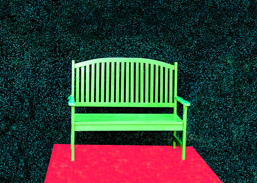 The Green bench with red heart background