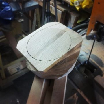 #making a #bandsawbowl #circlecutting #jig #bandsaw #englishoak #offcuts #stacklaminated #brownoak #contrast #lofi #woodwork #design #imadethis #workshop #woodshop #friday #withoutalathe #blank #turning #creative #idea