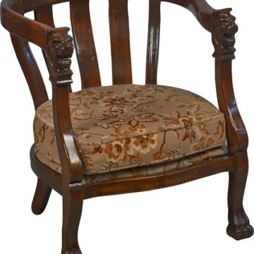 1343 Carved Wooden Lion Arm Chair w/ Velvet Flower Cushion, Lion heads on armrests, Claw feet - 26