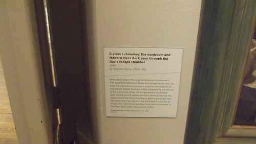 The Queens House S-class sumarine: the wardroom and forward mess deck seen through the Davis escape chamber 1945 by Stephen Bone (1904-58)