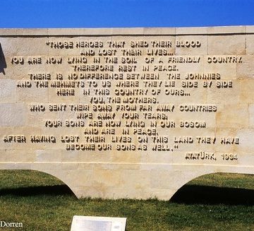 1995.32-33b Gallipoli 1995. Turkish Monolith at Ari Burnu with the 1934 address of Mustafa Kemal Atatürk